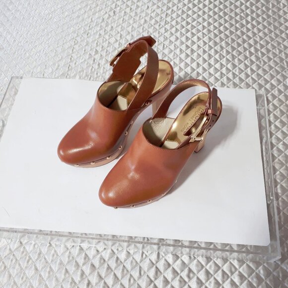 NWOT Michael Kors brown leather slingback clog heeled mule - Picture 10 of 13